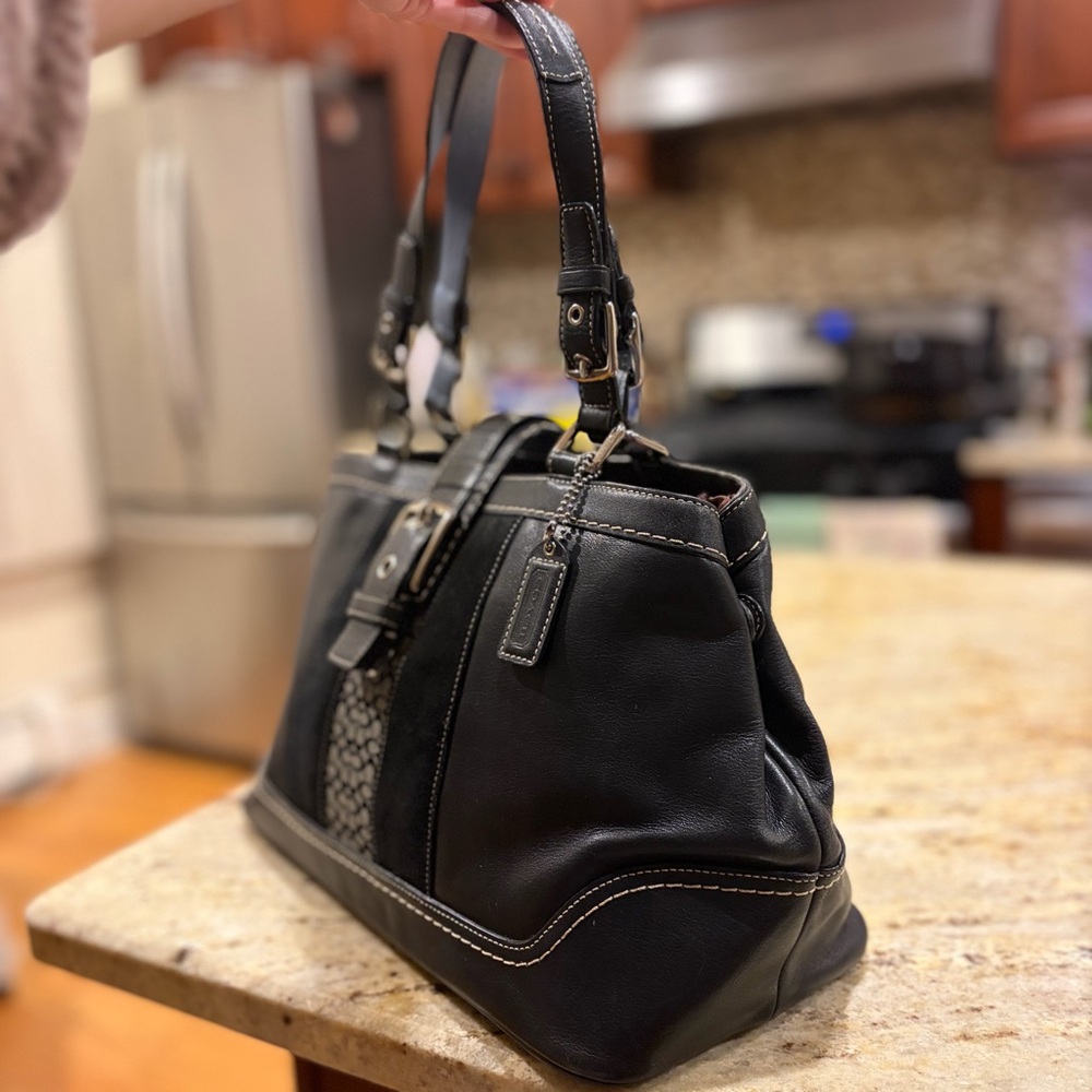 VTG Coach Hampton Soho Black Leather & Suede Satchel Y2K F11845 - Picture 12 of 13